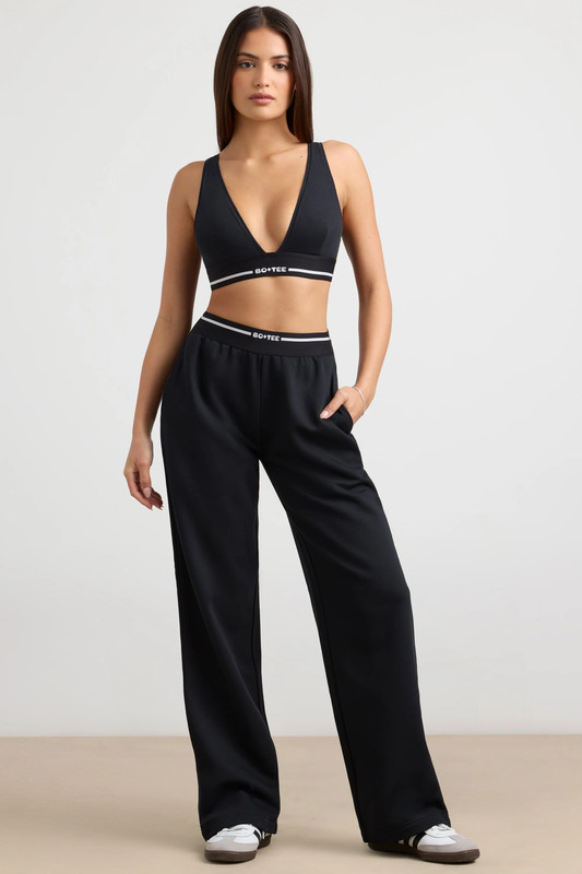 Petite High-Waist Straight-Leg Joggers in Black - UK Size:XL